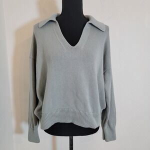 Old Navy Pullover Collar V-Neck Cotton Refined Silver Sage Knit Sweatshirt Large